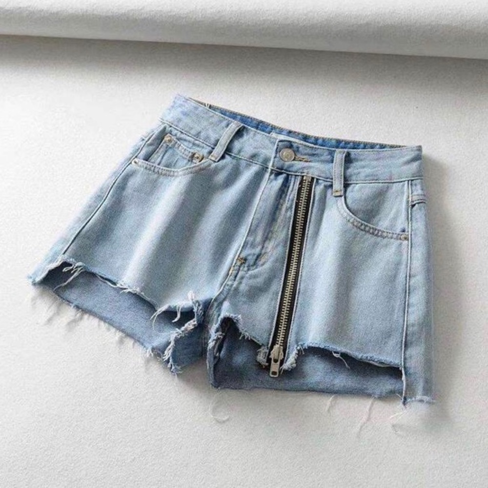 Zip Up Jean Shorts